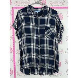 Penmans button up tshirt top Navy & White Plaid Button-Front Blouse